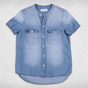 Madewell Chambray Courior Shirt Womens XS Blue Light Wash Button Up Round Neck